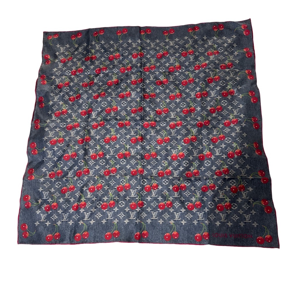 Louis Vuitton Cherry Murakami Scarf LV x TM Denim Cerise Square 90 M96389